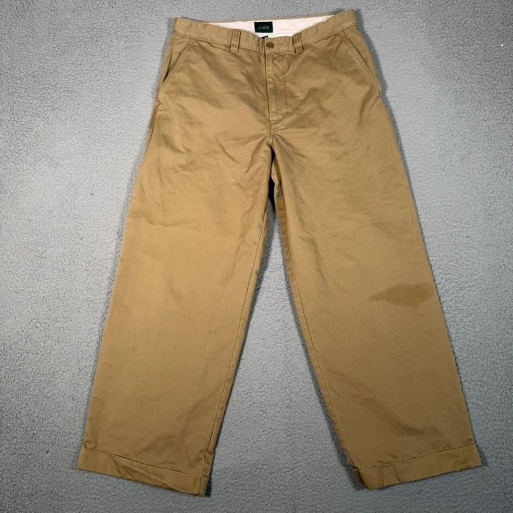 J Crew Oarsman Giant Pants Mens 32x28 Brown Chino Cuffed 100% Cotton Casualwear